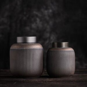 japanese ceramic tea canister with double metal sealed lid