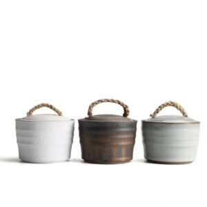 japanese ceramic tea storage canister with jute handle
