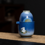 portable japanese ceramic travel tea set 6oz with rabbit moon pattern full set in bag