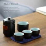 Full complete set of Japanese ceramic portable travel tea set with black travel bag
