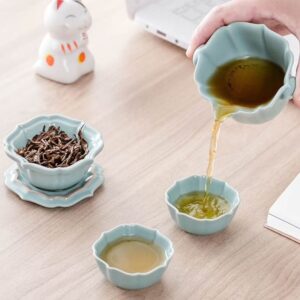 full open view of 4oz japanese ceramic travel tea set with carrying case