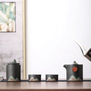 japanese ceramic travel tea set with carrying case full view
