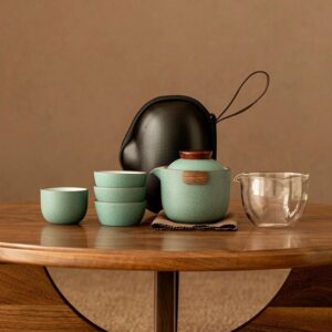 Portable Japanese ceramic travel tea set full set with carrying case