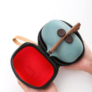 full view of 5oz japanese ceramic portable travel tea set with travel case