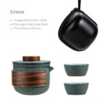 green color japanese ceramic travel tea set open with teapot teacups and case