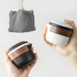 japanese ceramic travel tea set with cloth carrying bag unfolded