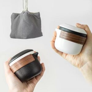 japanese ceramic travel tea set with cloth carrying bag unfolded