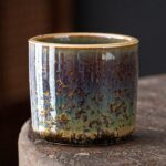 japanese crystalline glaze tea cup straight side view