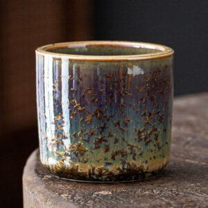 japanese crystalline glaze tea cup straight side view