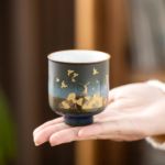 hand-painted japanese deer motif ceramic japanese tea cup 2.4oz