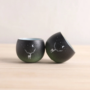 Set of 2 japanese ceramic deer moon gradient tea cups 2oz main product view