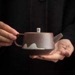 japanese handcrafted faraway mountain ceramic teapot side view