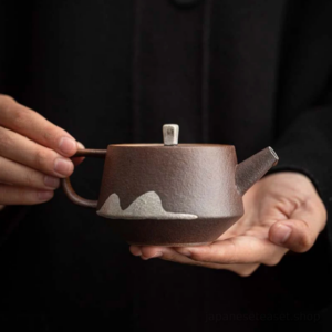 japanese handcrafted faraway mountain ceramic teapot side view