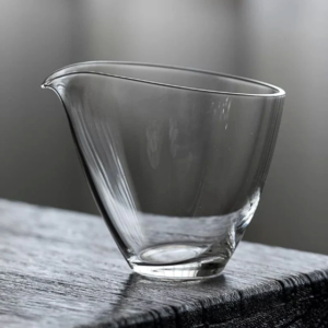 japanese glass fairness cup angled view with spout