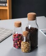 japanese style glass tea canister with cork lid all sizes together