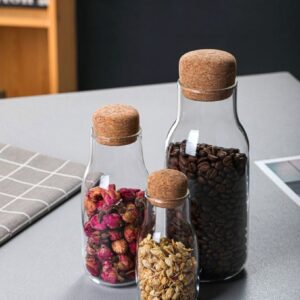 japanese style glass tea canister with cork lid all sizes together