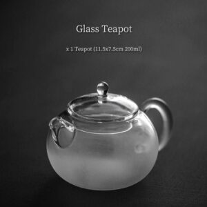 minimalist japanese glass teapot 6.7oz with frosted texture and built-in metal filter