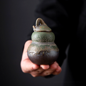 handheld japanese gourd ceramic tea canister 2oz