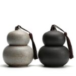handcrafted japanese gourd ceramic tea canister overall view