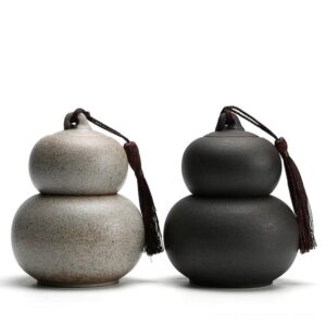 handcrafted japanese gourd ceramic tea canister overall view