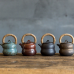 japanese gourd ceramic teapot with hemp handle main view