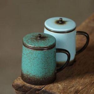 japanese green ceramic loose leaf tea infuser mug with lid and strainer