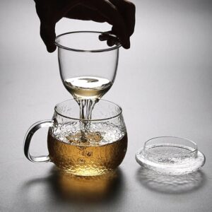 japanese hammered 14oz glass tea infuser mug full set with infuser and lid