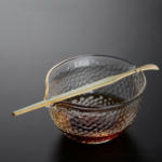 9oz japanese hammered glass fairness cup with bamboo spoon full product view