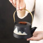 japanese hand painted mountain ceramic teapot full product view