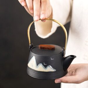 japanese hand painted mountain ceramic teapot full product view