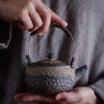japanese handcrafted textured ceramic handled teapot 7.8oz main view