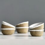 japanese handmade textured ceramic japanese tea cup side view