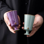 japanese high feet japanese tea cup 1.86oz purple variant side view