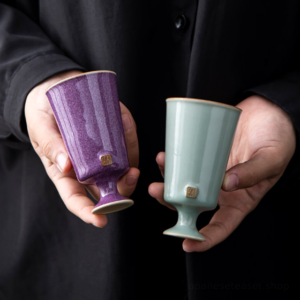 japanese high feet japanese tea cup 1.86oz purple variant side view