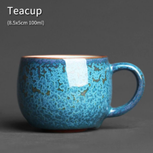 japanese style jun kiln blue handle tea cup 3.4oz