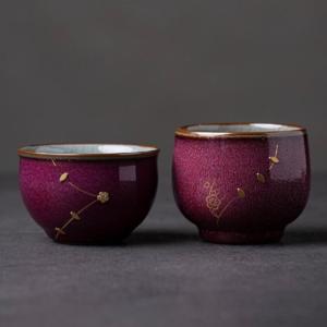 japanese kintsugi ceramic japanese tea cup deep plum glaze front view