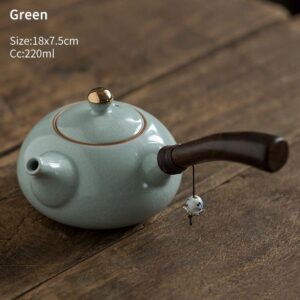japanese kyusu teapot light green crackle glaze side handle full view