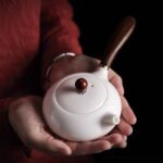 full side view of 6.4oz japanese kyusu teapot with wooden handle