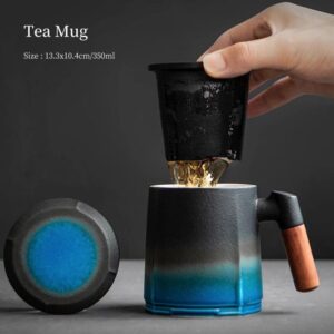 full view of 12oz japanese loose leaf tea infuser mug with black blue gradient