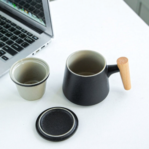full assembled japanese loose leaf tea infuser mug with infuser and nested cup