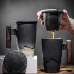 japanese loose leaf tea infuser mug with wood handle full product view