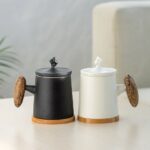 japanese loose leaf tea infuser mug with ceramic filter lid bamboo coaster