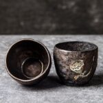 Set of 2 handmade japanese clay lotus tea cups 3.4oz main product view