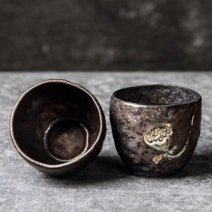 Set of 2 handmade japanese clay lotus tea cups 3.4oz main product view