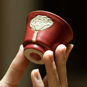 handcrafted japanese ceramic lotus seed tea cup with leaf saucer