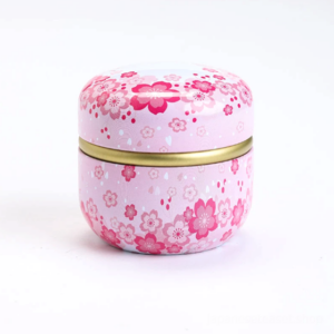 japanese matcha set style A sealed tin matcha canister with floral pattern