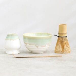 complete 10oz japanese matcha set with all four tools arranged
