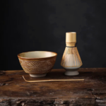 full arrangement of complete traditional japanese matcha set with all tools