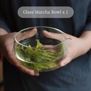 complete japanese matcha set with hammered glass matcha bowl