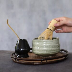 complete japanese matcha travel set with ceramic bowl bamboo whisk holder and spoon